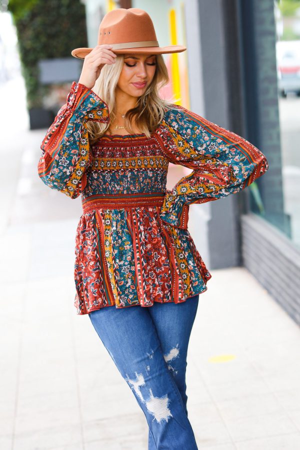 Gyzyem Smocked Floral Ruffle Hem Top